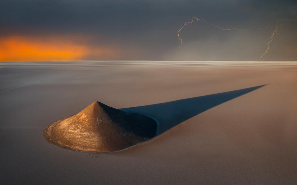 The Arita cone protrudes during a thunderstorm