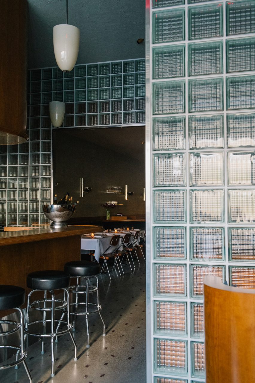 Bar area between two glass block partitions