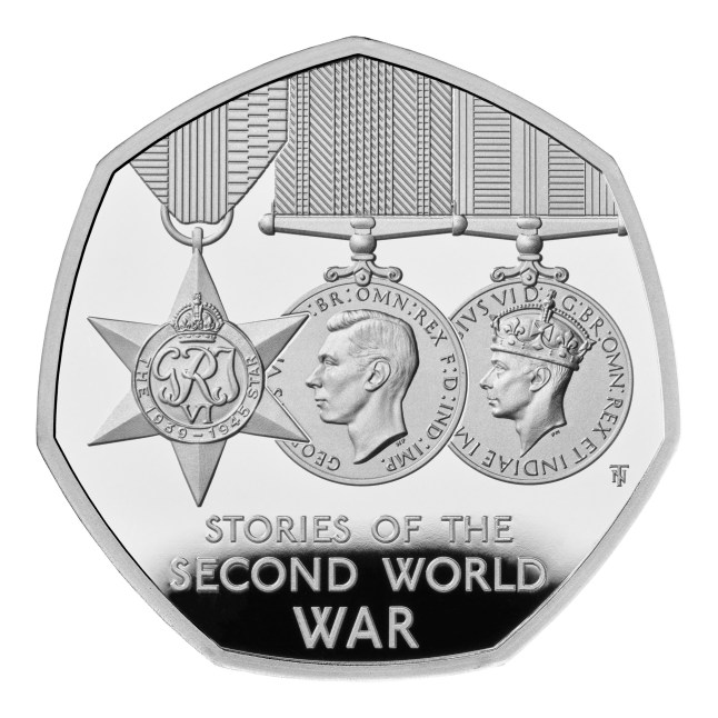 Embargoed until Friday December 27th. Undated Royal Mint handout photo with World War II stories. 50 pence coin, one of five new coin designs to commemorate upcoming national milestones and anniversaries in 2025. The coins will be available in a variety of precious metal and ground resistant finishes. Issue date: Friday December 27, 2024. PA Photo. See PA story CASH COINS. Photo credit should read: The Royal Mint/PA Wire. NOTE TO EDITORS: This handout photo may only be used for editorial reporting purposes to provide a timely illustration of events, things or people in the image or facts mentioned in the caption. Reusing the image may require further permission from the copyright holder.