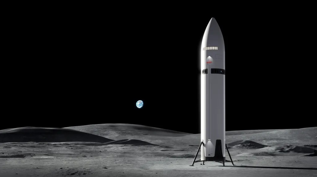 Artist's impression of the HLS spacecraft on the lunar surface. NASA has signed a contract with SpaceX to provide the lunar landing system. Photo credit: SpaceX