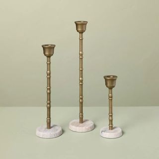 3 piece marble and brass candle holder set