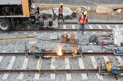 Before welding them together with the new Glendora to Pomona tracks