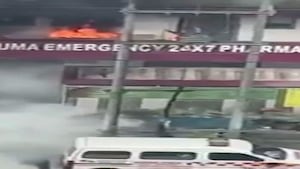 Fire in a hospital in Greater Noida. (PTI/Screengrab)