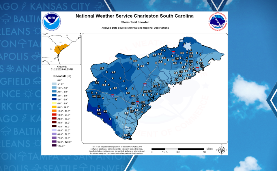 Total snow in South Carolina