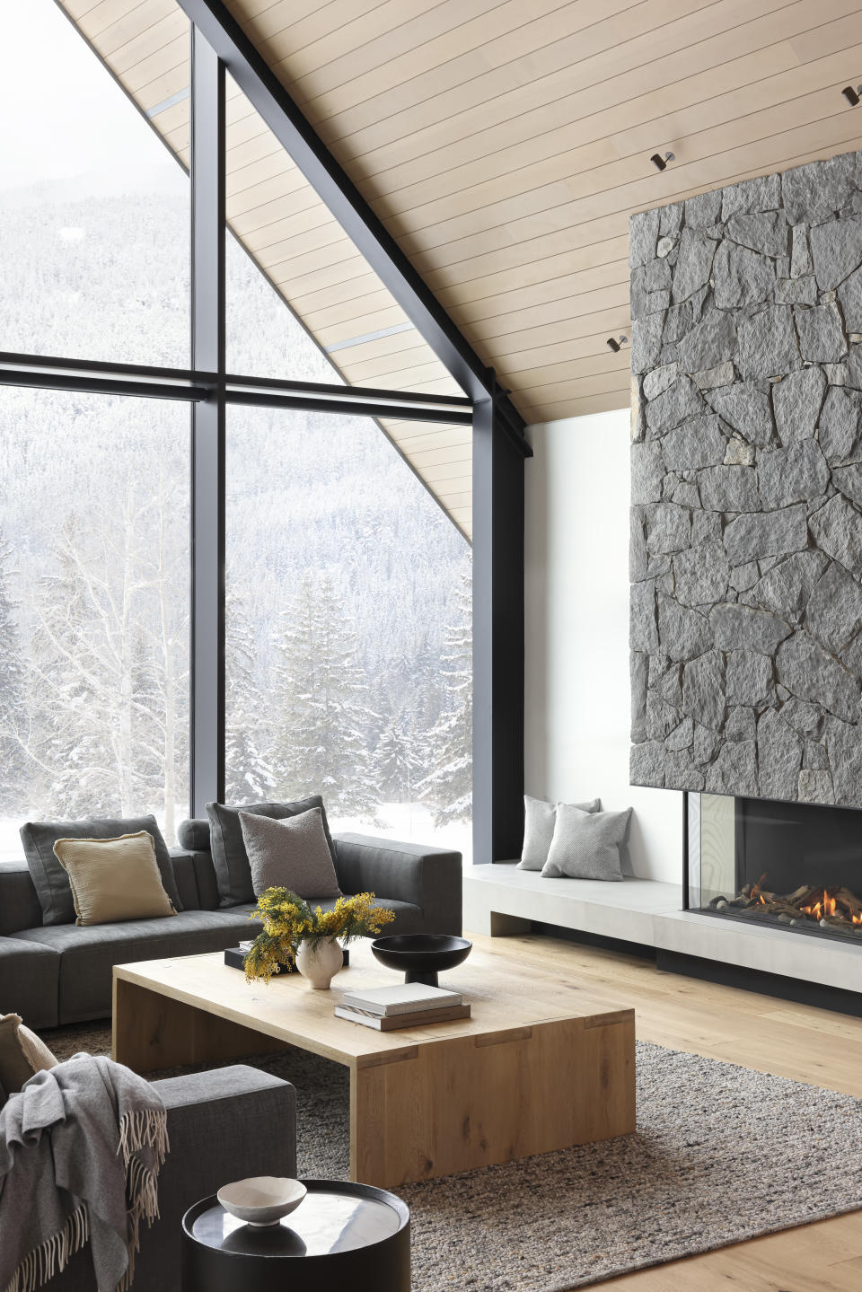 Chalet interior with shades of gray.