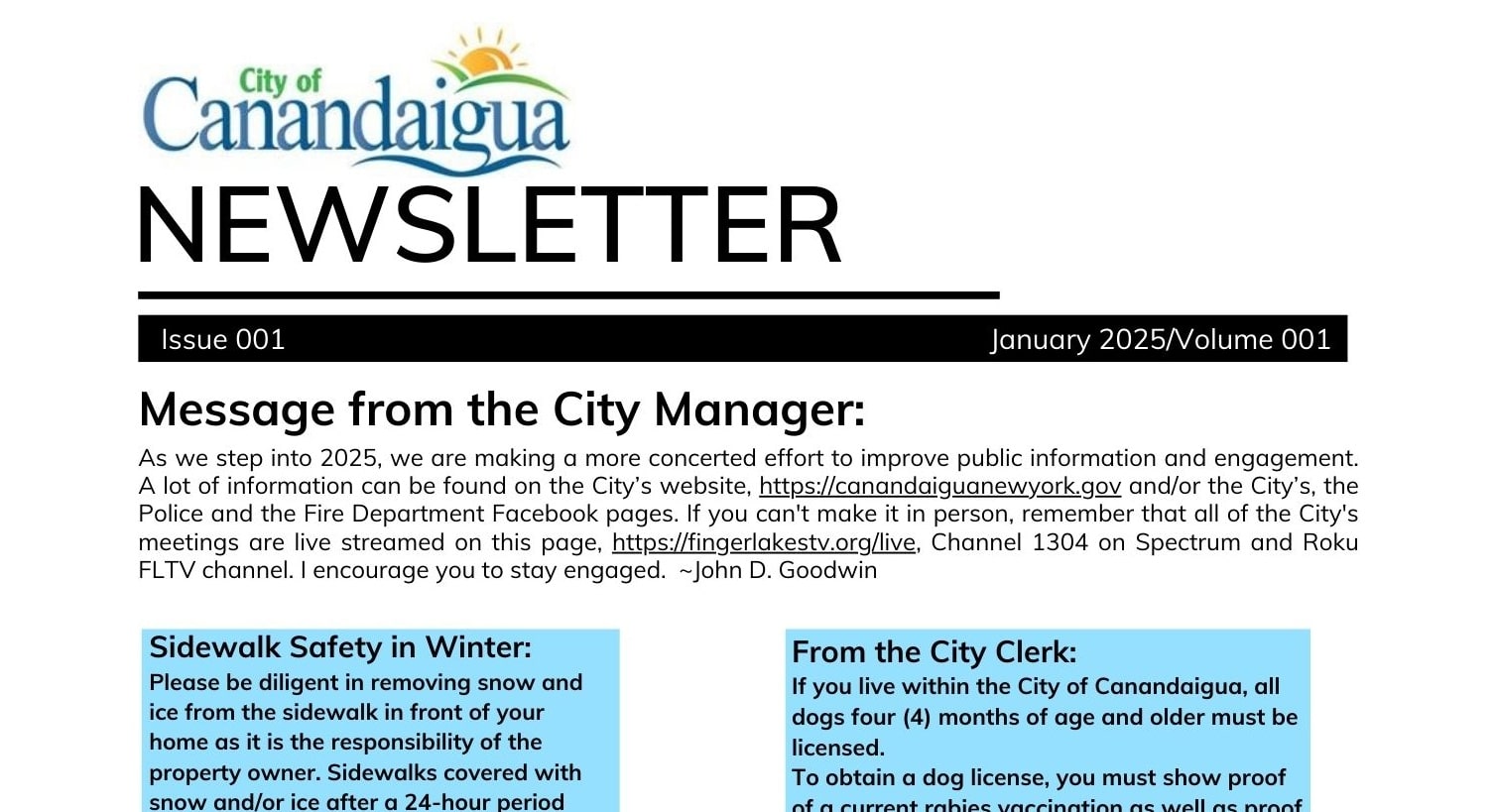 Canandaigua launches a newsletter to improve communication with residents