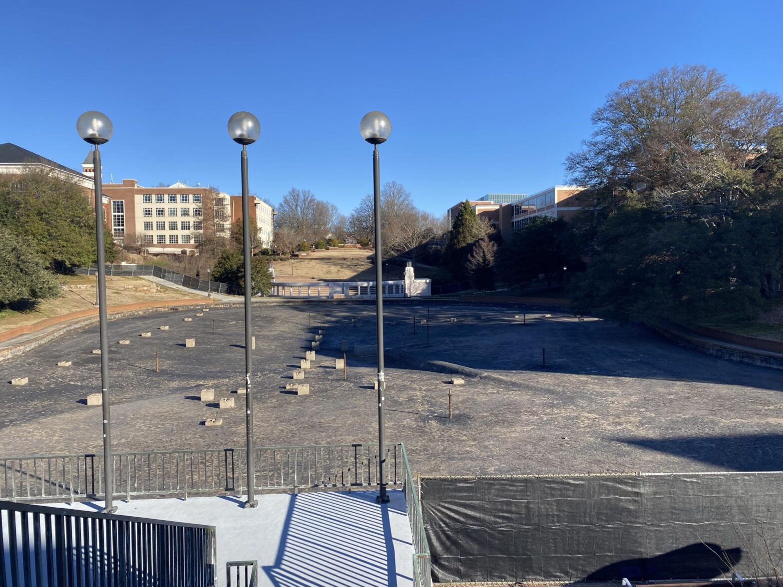 The reflection pond was drained until May due to construction work