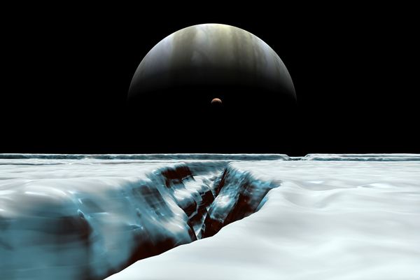 Horizon of the icy moon Europa