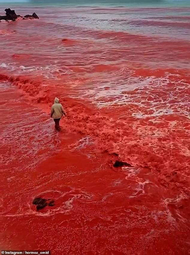 The floor can mix with the sea water and give the impression that the water is red