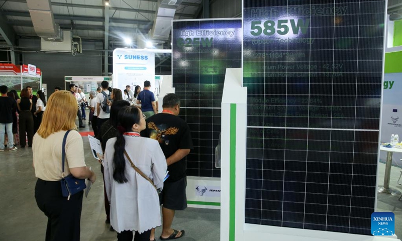 People visit the second Myanmar Power and Solar Energy Storage Lighting Expo 2025 in the Yangon Convention Center in Yangon, Myanmar, May 1, 2025. Expo started on Thursday at the Yangon Convention Center in Yangon. (Xinhua/Myo Kyaw Soe)