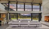 The great room has a double -sanctuary wall made of glass, lounge area with fireplace and dining area. "Each room has this incredible view of the landscape around us." says homeowner Bob Bridger. "There is no place that is significantly better than someone else. They are all special in their own way."