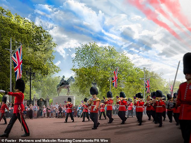 The queen's equestrian statue would be on