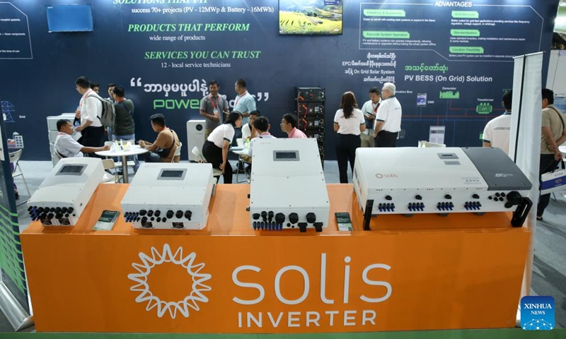 People visit the second Myanmar Power and Solar Energy Storage Lighting Expo 2025 in the Yangon Convention Center in Yangon, Myanmar, May 1, 2025. Expo started on Thursday at the Yangon Convention Center in Yangon. (Xinhua/Myo Kyaw Soe)