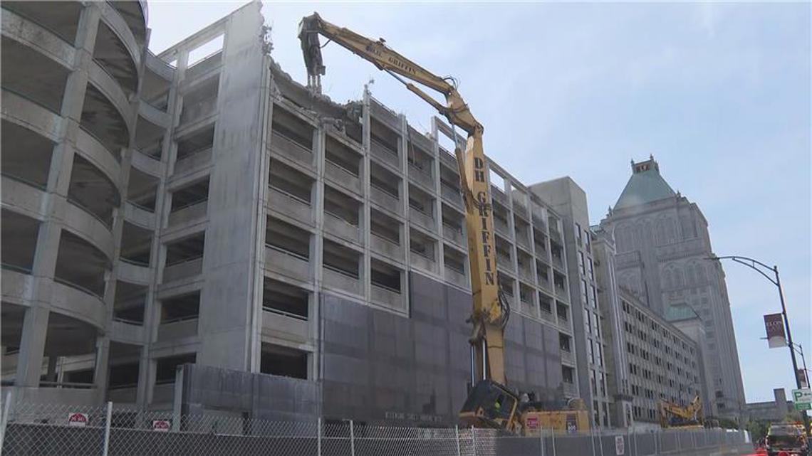 The demolition of the Bellemeade Street Deck begins in Greensboro