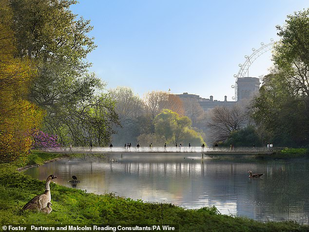 A translucent Unity Bridge in St. James's Park is one of the plans of Foster + Partners