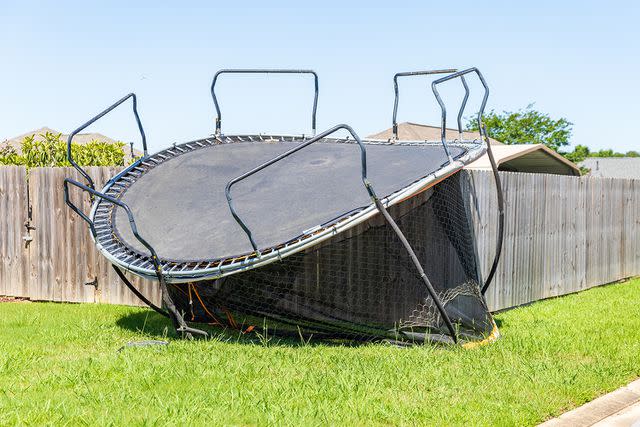 Getty Stock Photo of a trampoline damaged and turned over