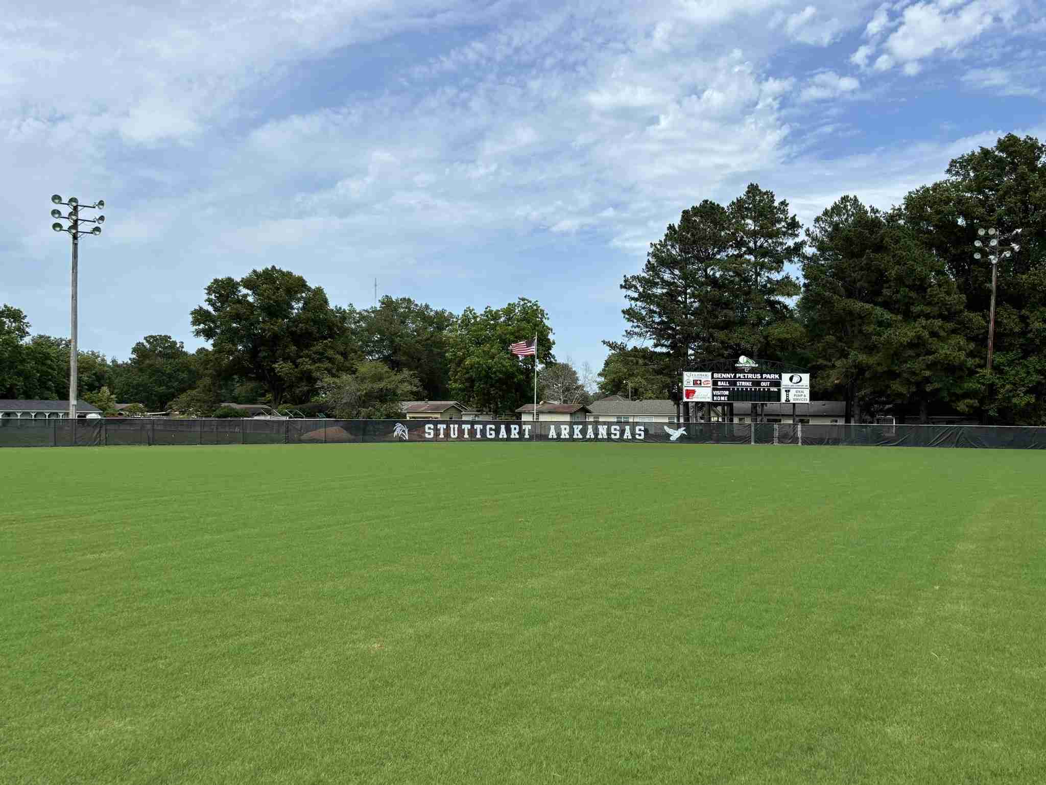 The renovation work progress on the American baseball field of Stuttgart in American Legion