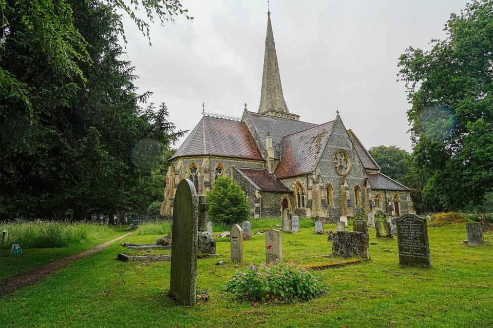 St. Katherine's Church in Sabernake, Wiltshire, with her cemetery in the foreground.