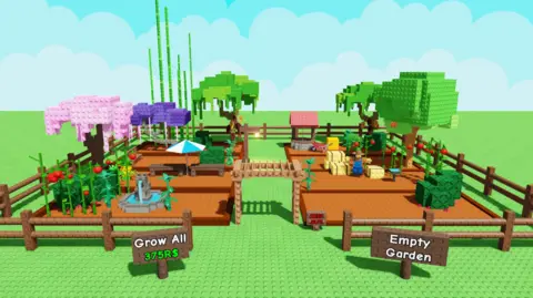 Roblox A picture of a garden from the Roblox game grows a garden