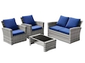 The 4-piece Elposun terrace furniture set, which contains two chairs, contains a coffee table with Liebessitz and Glas-Righte-Rights. It has gray basket frames and naval pillows.