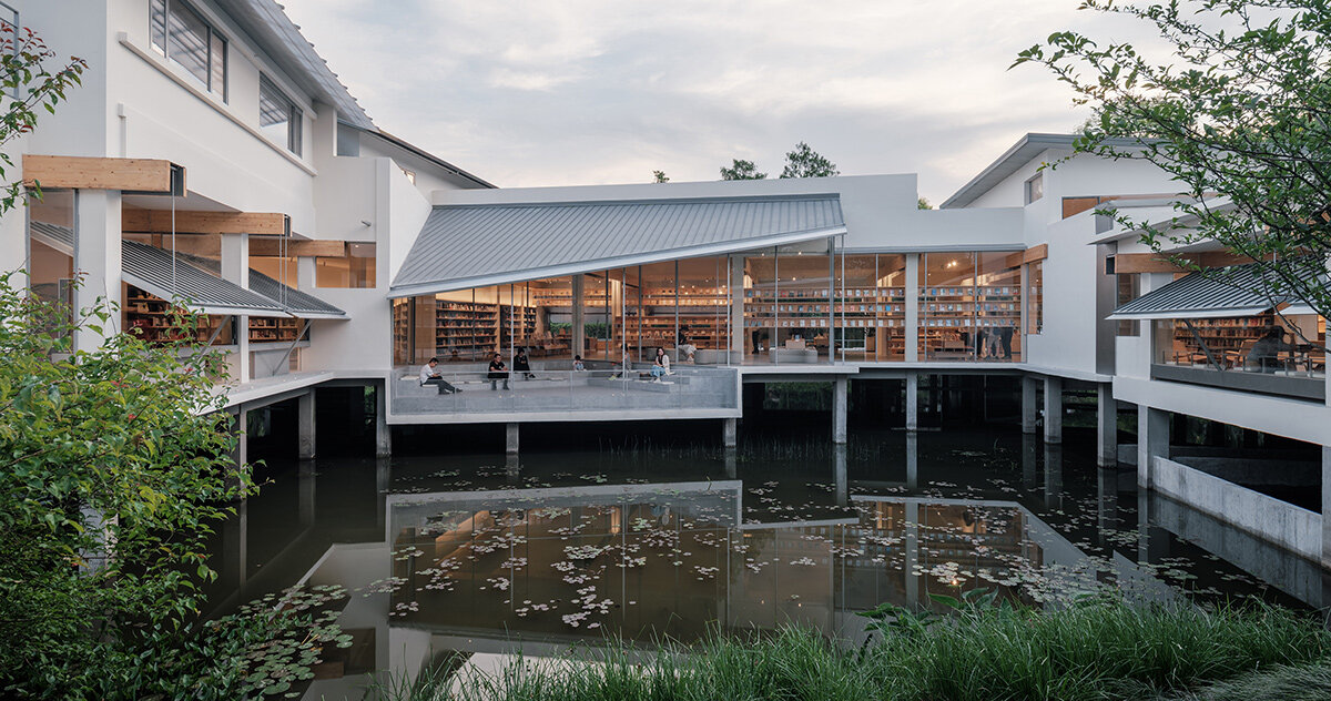 Atelier Wen'arch Designs Bookstore for Hovering via Xixi moisture areas