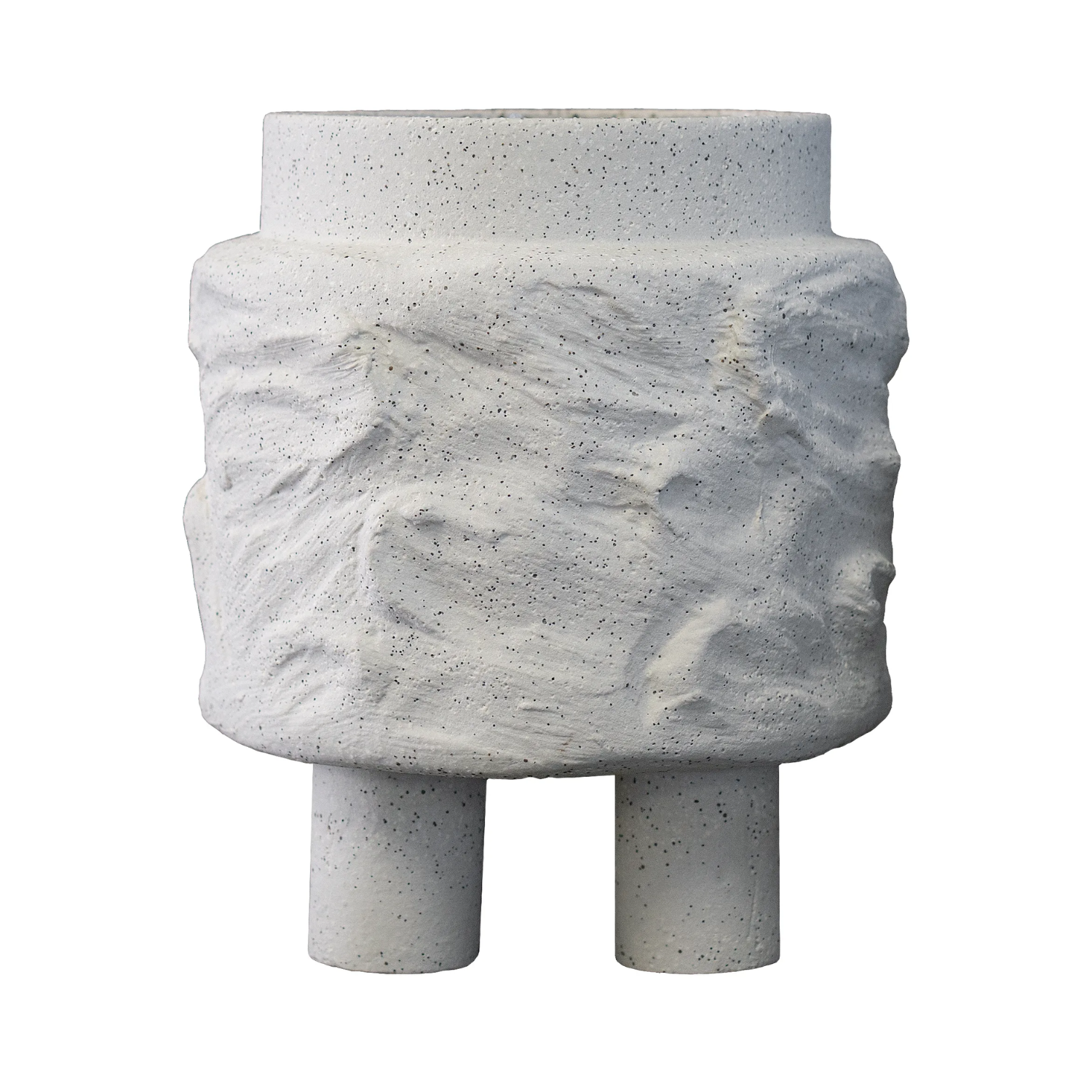 A sound flower pot with a structured cardboard-mâché finish