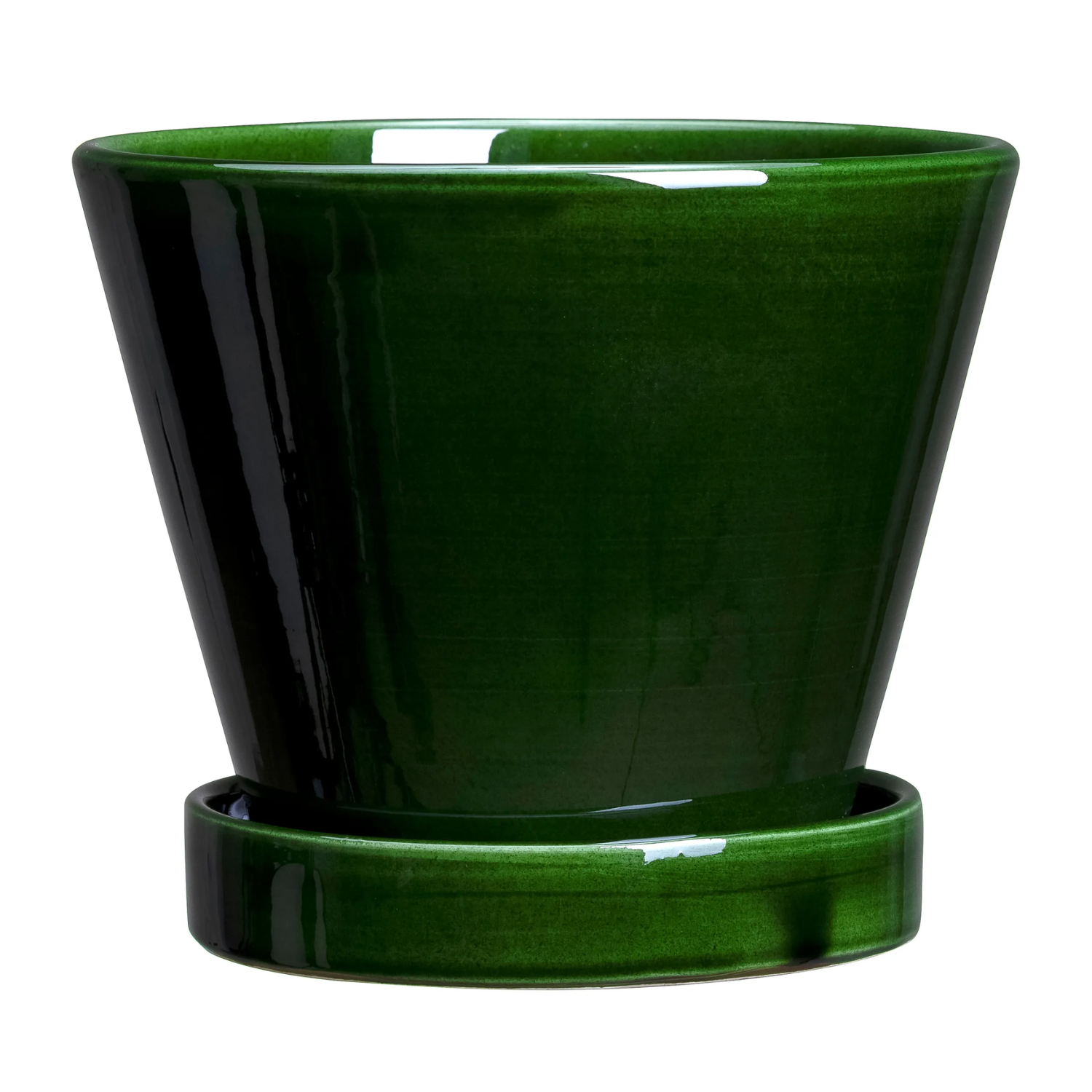 An externally conical, emerald green blowered flower pot
