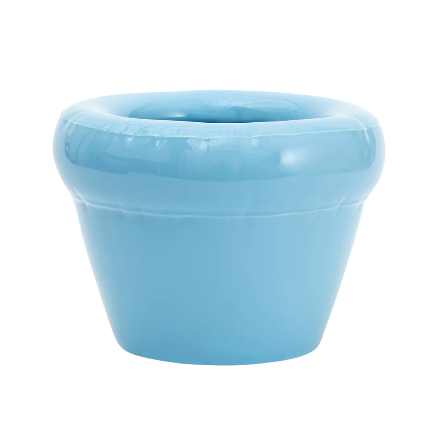 A sky -blue ceramic planter with shine and blown look