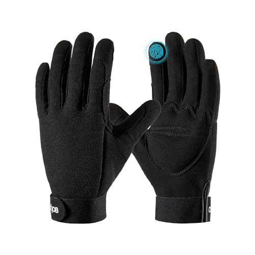 Cooljob Thorn Proof Garden gloves with touchscreen fingers for men, roses -cutting gloves with palm pillows for gardeners, farmer and landscape designer (black 1 pair XL)