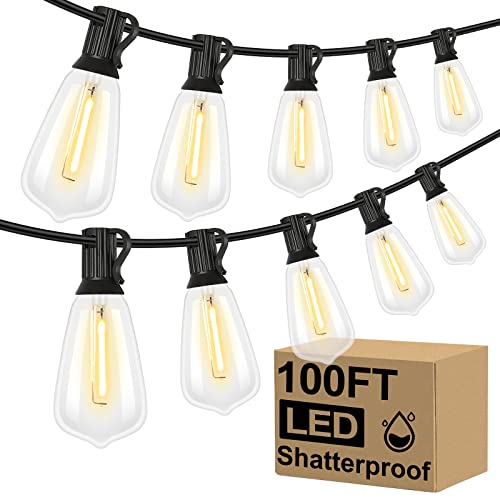 Brightever LED Outdoor -Squat Lights 100 -Foot light lights with 52 Bruchsproof ST38 Vintage Edison Flybules, outdoor hanging light waterproof for veranda, deck, garden, garden, balcony, dimmable 2700k