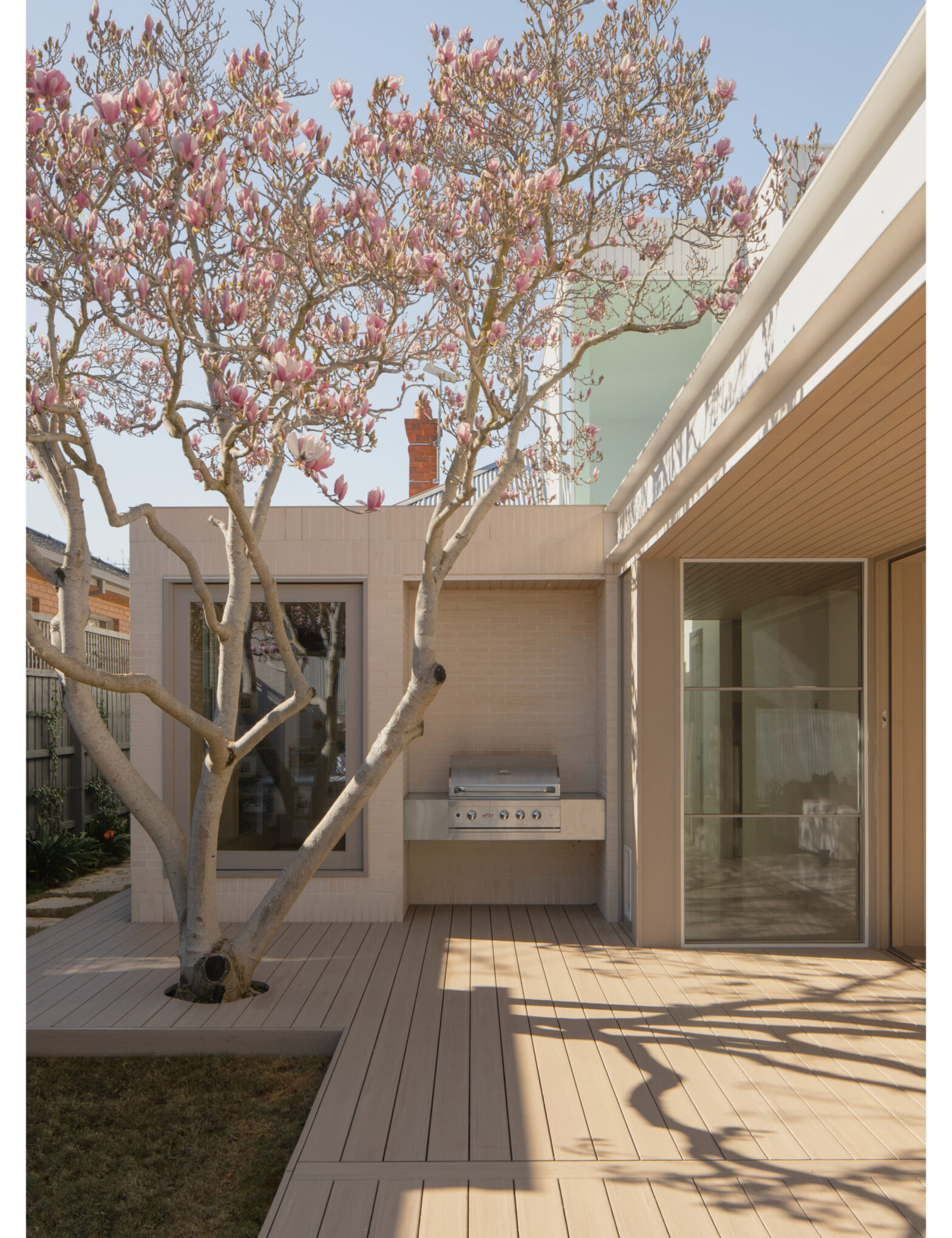 The permanent family house of an architect that was designed around a magnolia