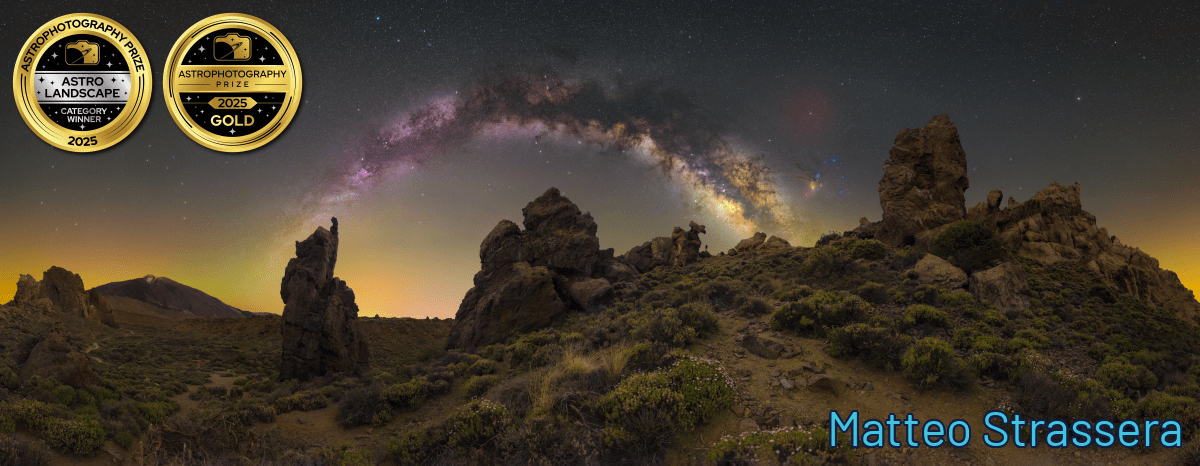 The Milky Way over a rocky volcanic landscape