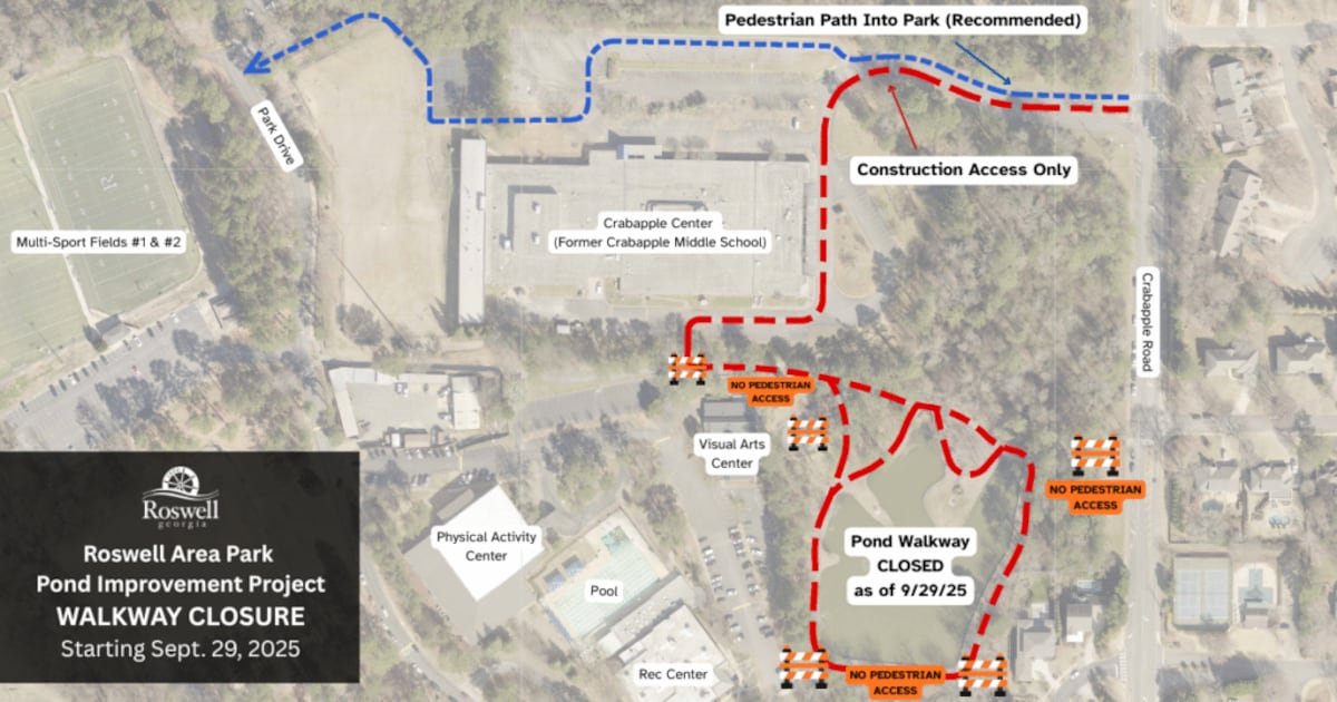Trail next to the Roswell Area Park Pond to close $ 3.1 million rehabilitation project to close WSB-TV Channel 2