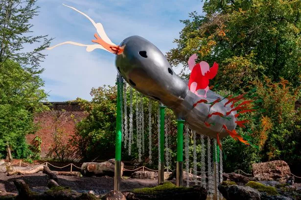 The new snail on me sculpture in Haigh Woodland Park
