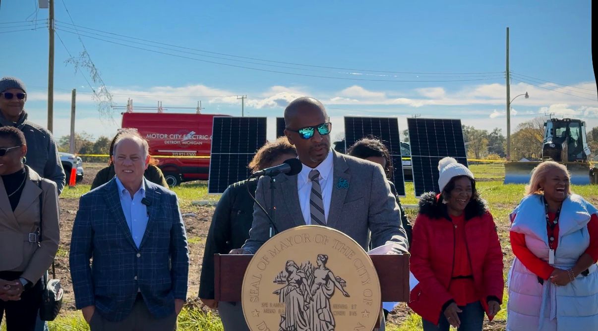 Detroit City Council member Scott Benson speaks at the groundbreaking ceremony for the Van Dyke/Lynch Solar Neighborhood in this Oct. 27, 2025 photo. (Spectrum News/Melanie Tolen)