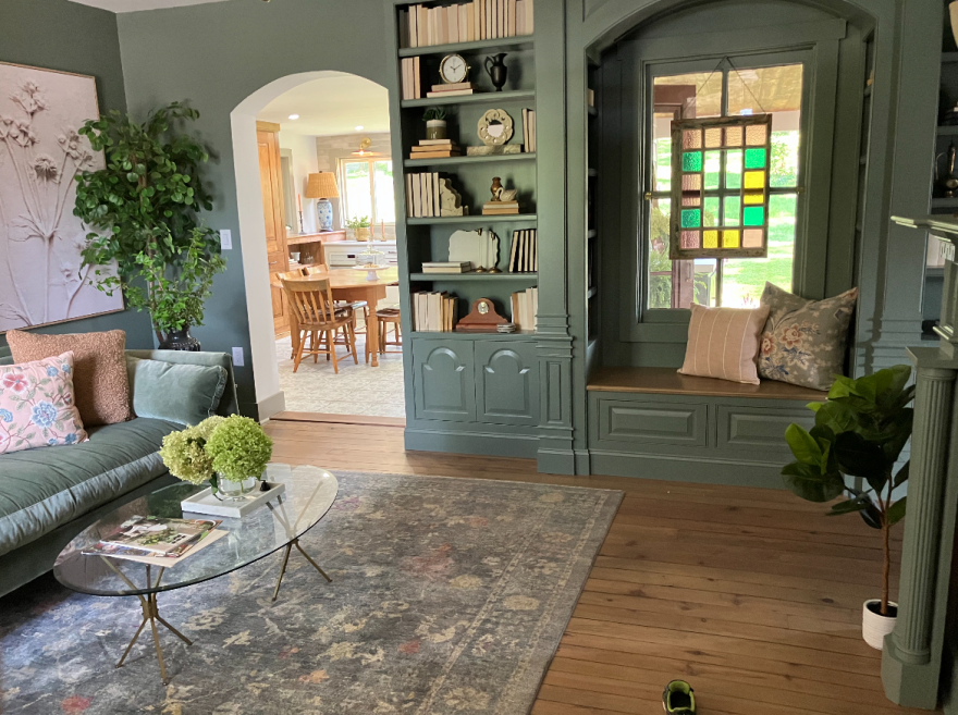 The renovation was led by designer Alison Victoria, who incorporated bold colors, cemetery gate-inspired arch designs, and custom bookcases.