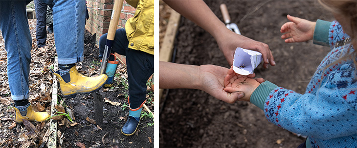 Children plant trees and sow seeds at the Apron Community Garden, Buckingham Park, Shoreham-by-Sea