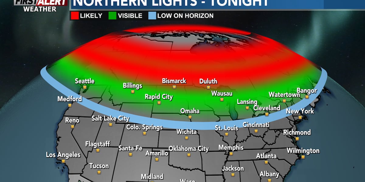 Due to a solar storm, the Northern Lights could be visible again over Wisconsin on Thursday evening