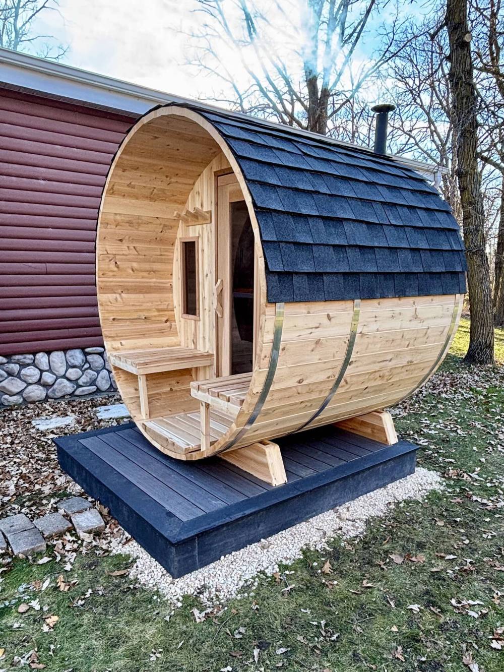 The additional 12-inch platform at the front provides a convenient step for access to the sauna. (Marc LaBossiere/Free Press)