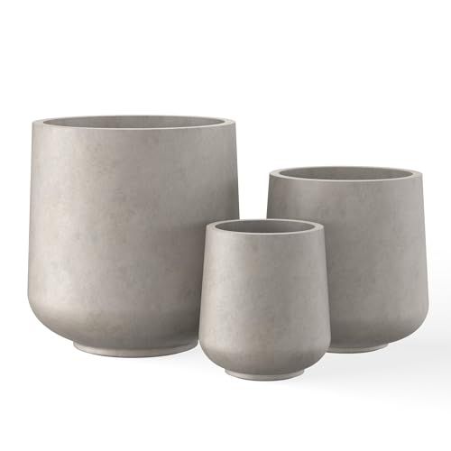 Edge 15.3"+11.6"+8.2" Dia round concrete planter, large indoor and outdoor planter with drainage holes and rubber stoppers for home garden patio, polished concrete