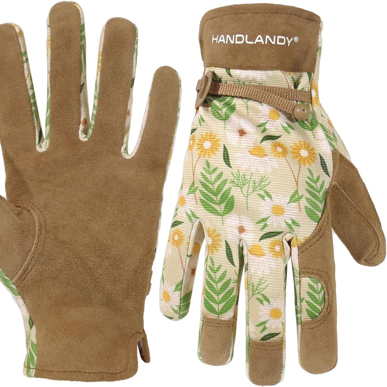 Handandy Gardening Gloves for Women, Breathable Women's Leather Gardening Gloves, Great Gift for Gardeners (Khaki Print, Medium (1 Piece))