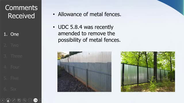 Cheyenne staff does not recommend an immediate UDC change for residential metal fences