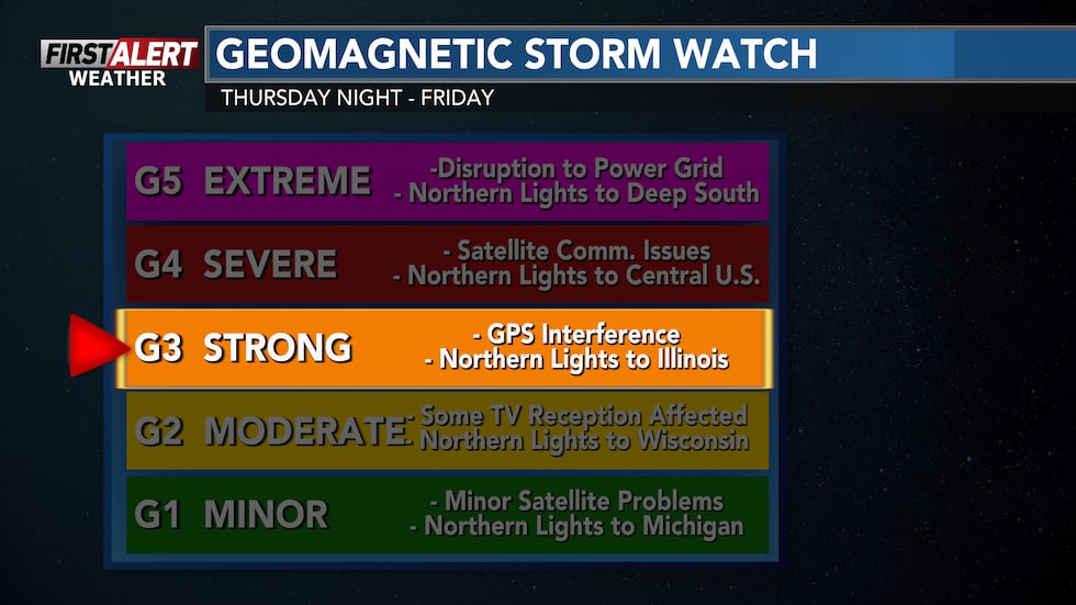 A strong geomagnetic storm warning is in effect from Thursday night until early Friday morning.