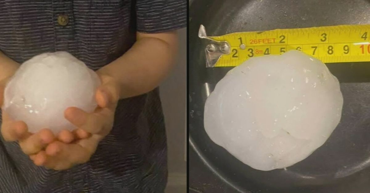 Storms in southeast Queensland are ripping off roofs, dropping huge hail and leaving 95,000 people without power