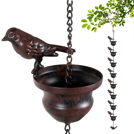 Lzvxtym Bird Rain Chains, 7.87 Feet Iron Rain Catcher Chain for Gutter, Outdoor Decorative Hanging Chain with Relaxing Wat