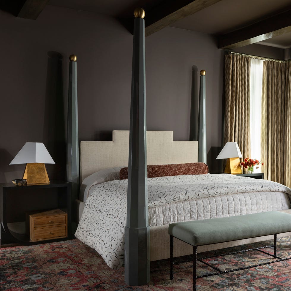 Tudor home in Texas designed by Eddie Maestri of Maestri Studio. Master bedroom.