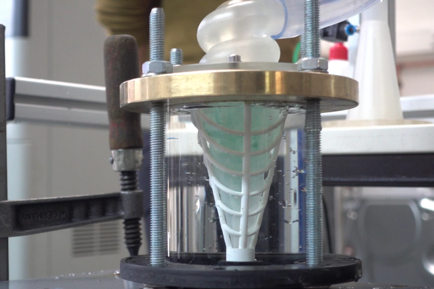 The prototype removes over 99% of synthetic fibers from wash water